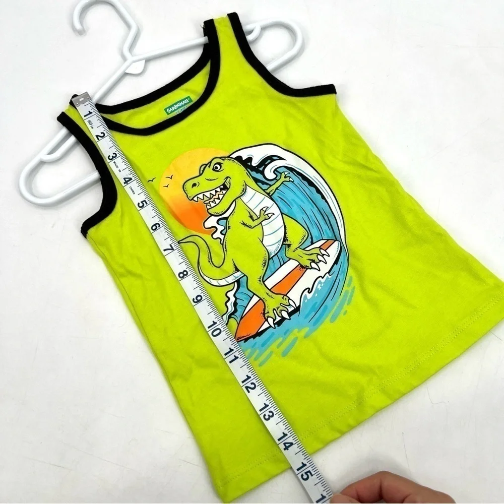 GARANIMALS Boy's Bright Neon Green Surfer Dinosaur Tank Top Size 2T